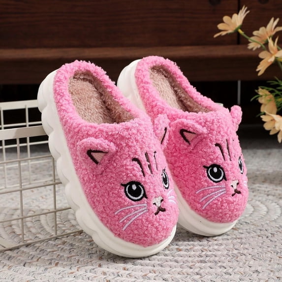 EliteGoogv Girls Cat Slippers Soft Cozy Indoor Slides For Kids Toddler Boys Comfortable Daily Footwear Pink US:4