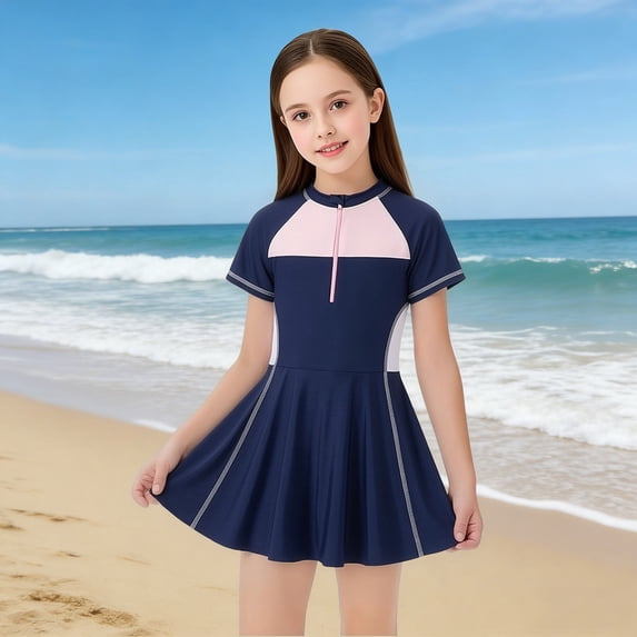 EliteGoogv Girls Cute One Piece Swimsuit Ruffle Hem Modest Design ...