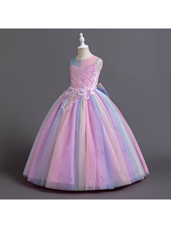 Girls Formal Dresses Sleeveless Sequin Tulle A Line Flower Girl Dresses For Girls Wedding Bridesmaid Pageant Party Long Dresses Ball Gowns Pink 3 Y