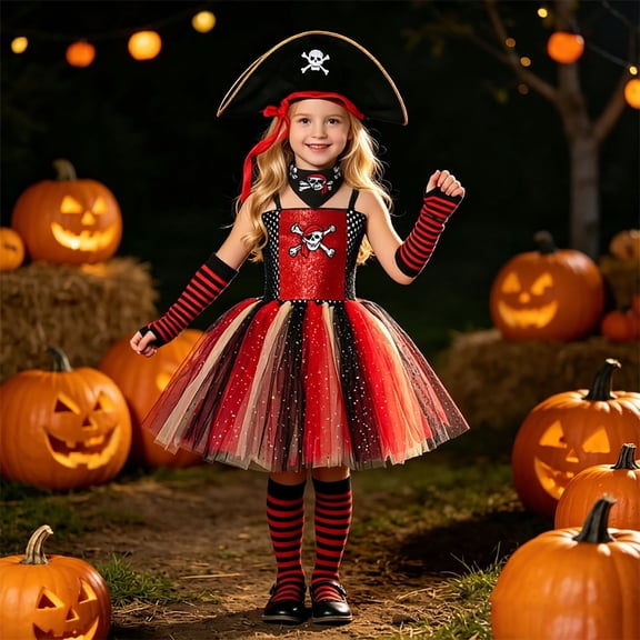 EliteGoogv Girls Halloween Dress Cosplay Outfits Halloween Tutu Dress For Girls Role Play Halloween Costumes 5Y Red