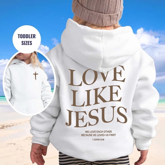 EliteGoogv Girls Hoodies Jesus Love Graphic Back Hoodies For Girls Drawstring Front Pocket Pullover Sweatshirt Casual Relaxed Fit Winter Outerwear Tops Khaki 12-13 Years