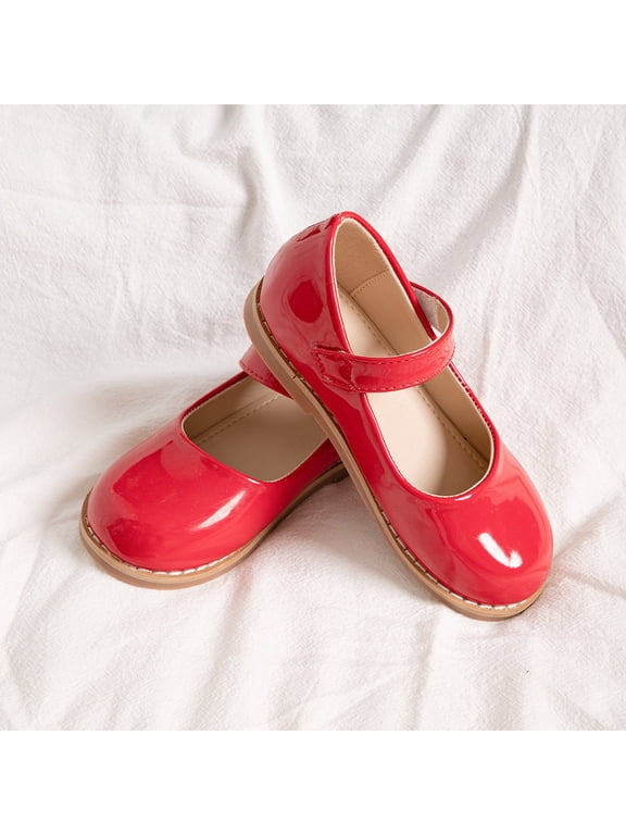 Girls Mary Jane Shoes Round Toe Flat Sole Hook Loop Closure Shoes for Kids School Casual Walking Footwear US:12.5/6-7 Years