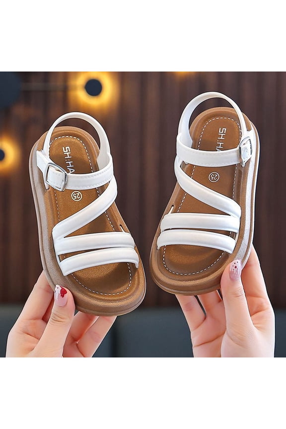 Girls Sandals Toddler Girls Sandals Gladiator Flat Sandals For Kids Open Toe Summer Beach Shoes Lightweight Casual Outdoor Footwear White 2-2.5 Years