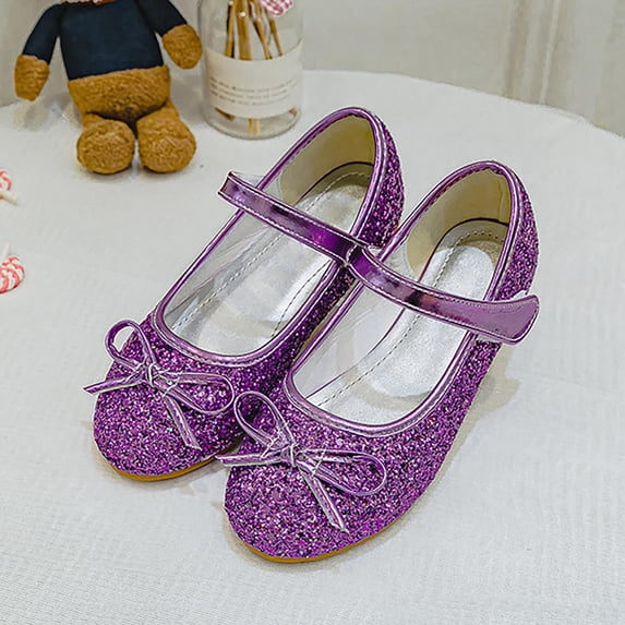 EliteGoogv Girls Sneakers Bow Sequins Closure Flat Dance Shoes For Girls On Non Rubber Sole Casual Daily Walking Footwear US:1.5/9.5-10 Years
