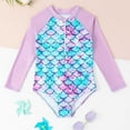 thumbnail image 1 of EliteGoogv Girls Toddler Long Sleeve One Piece Swimwear Kids Gradient 3D Fish Scale Print Zipper Up Rash Guard Swimsuit for Summer Beach Pool,Light Purple,3, 1 of 6