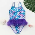 thumbnail image 1 of EliteGoogv Girls Toddlers Kids One Piece Swimsuit Sleeveless Mesh Tutu Ruffle 3D Fish Scale Print Bathing Suit For Beach Pool Vacation Swimwear,Purple,8, 1 of 8
