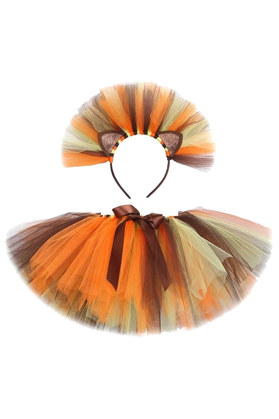 Girls Tutu Skirts With Headband Layered Tulle Cartoon Print Elastic Waistband Ballet Skirts For Girls Carnival Dance Party Summer Party Skirts Khaki 3-5 Years