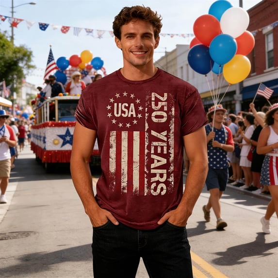 EliteGoogv Graphic T Shirts For Men Anniversary Print Short Sleeve Crew Neck Men Tees Casual Relaxed Everyday Summer Men Tops Vintage Trendy Men Shirts Wine S