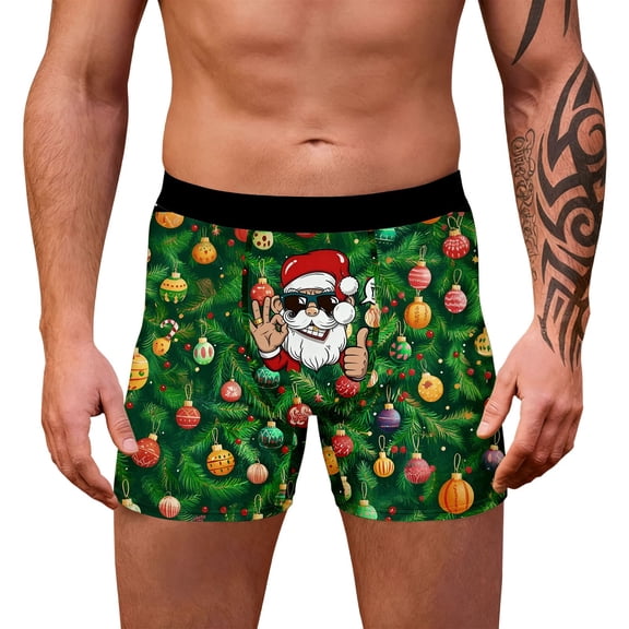 EliteGoogv Graphic Underwear for Men Funny Graphic Boxers Fun print Christmas Men Shorts Green XL