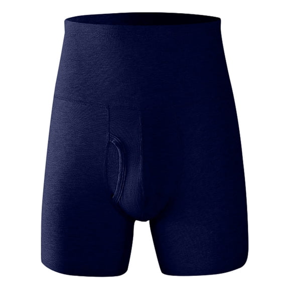 EliteGoogv High Waist Boxer Briefs For Men Plus Size Thermal Trunks Blue L