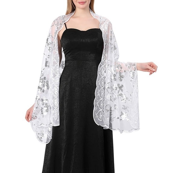 EliteGoogv Hot Selling Sequins Shawl Glitter Bridal Outerwear For Wedding Evening Dress Bridesmaid Formal Party Matching Accessory,White,One Size