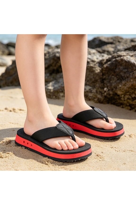 Kids Beach Sandals Boys Flip Flops Thong Sandals For Boys Breathable Casual Slip On Slippers Summer Outdoor Shoes Black Black