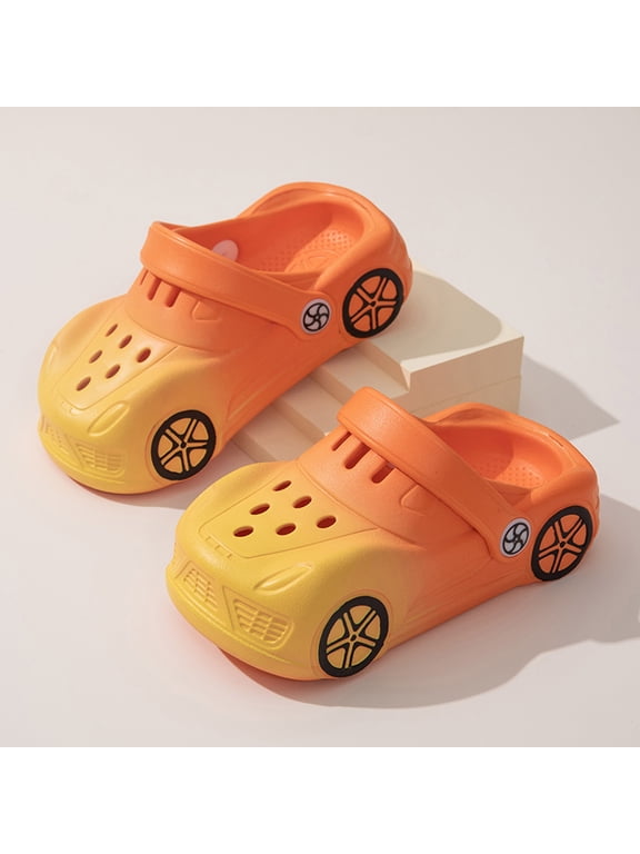 Kids Clogs Cartoon Car Design Summer Beach Shoes For Boys Girls Lightweight Slip On Sandals Breathable Outdoor Play Shoes Orange US:12/5.5-6 Years