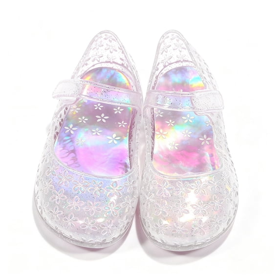 EliteGoogv Kids Jelly Sandals Mary Jane Princess Shoes For Girls Toddler Summer Casual Flat Footwear White US:10