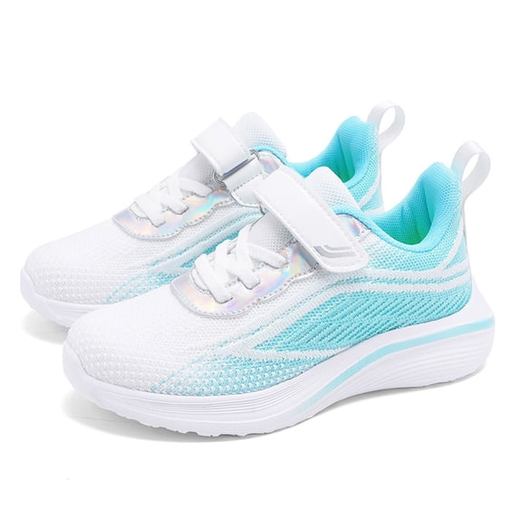 EliteGoogv Kids Sneakers Mesh Upper Lace Up Closure Round Toe Flat Sole Athletic Shoes for Boys Girls Rubber Sole Running Walking Footwear US:4/