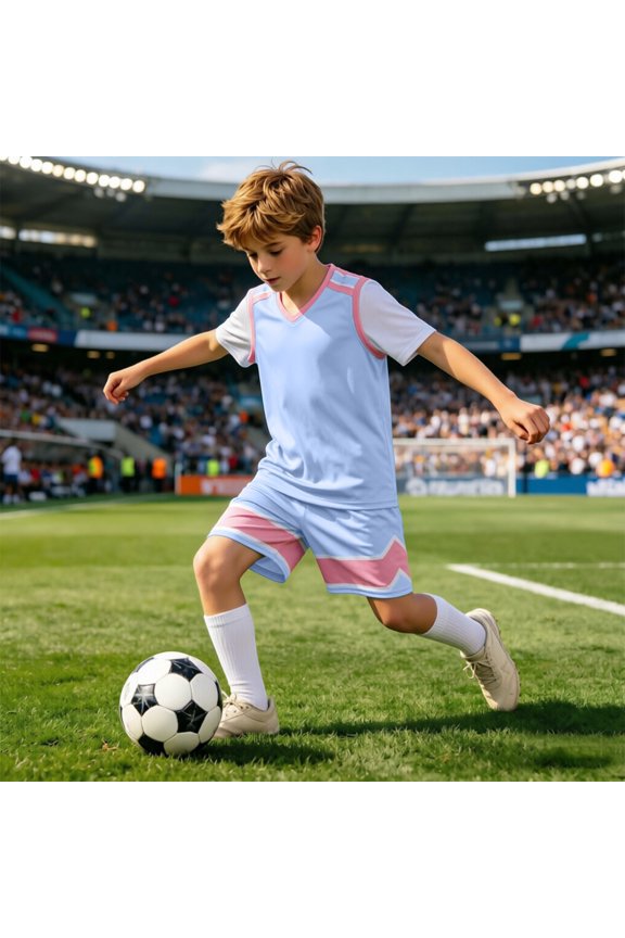 Kids Two Pieces Outfit Sets Short Sleeve Team Print Top Elastic Sport Shorts Casual Training Set Unisex Youth Group Outfit,5-6 Years