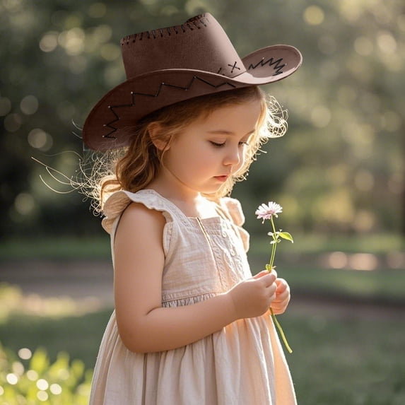 EliteGoogv Kids Western Cowboy Hat Wide Brim With Strap Cap For Boys Girls Summer Outdoor Travel Performance Sun Protection Cap Headwear