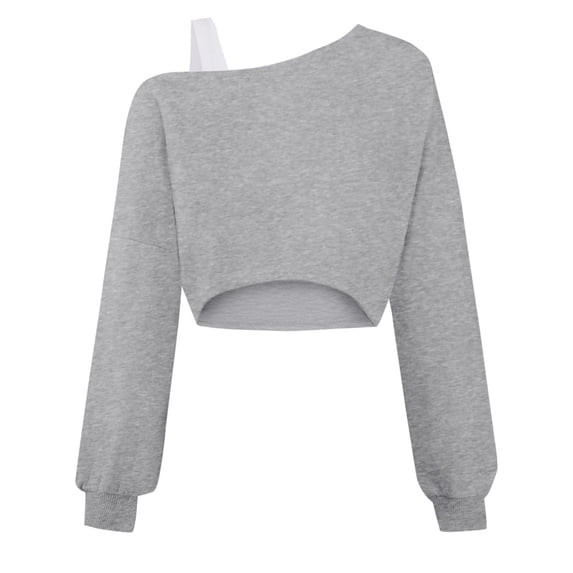 EliteGoogv Little Girls T-shirt Long Sleeve Boat Neck Blouses One Shoulder Solid Color Stretchy Breathable Tops School Daily Wear Summer Fall Casual Tee Tops,Grey,7-8 Years
