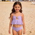 thumbnail image 1 of EliteGoogv Little Girls Two Piece Swimsuit Sleeveless Straps Solid Color Tankini Set Stretchy Lightweight Swimsuit Summer Pool Bathing Suit,6-7Y,Purple, 1 of 9