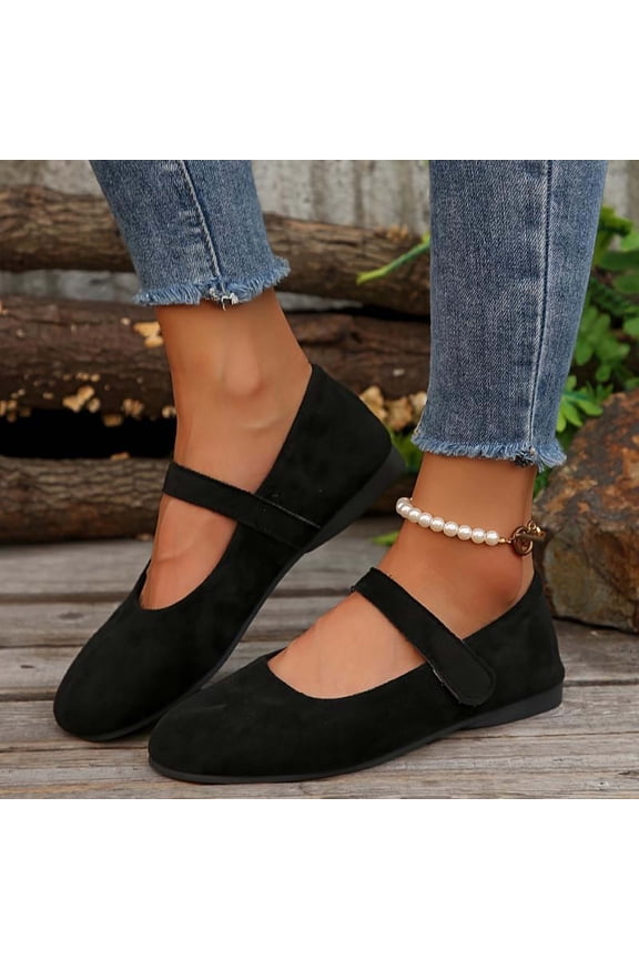 Loafers For Women Suede Round Toe One Strap Womens Loafers Cushioned Flat Sole Slip On Flats Spring Fall Versatile Casual Flats Black