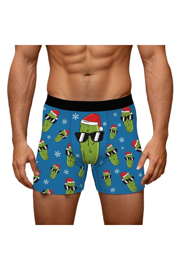Men Boxers Graphic Funny Underwear Fun print Christmas Men Shorts Blue S