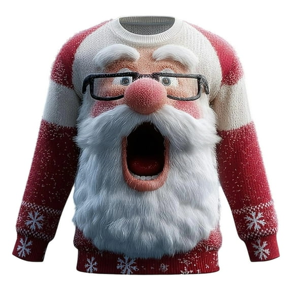 EliteGoogv Men Crewneck Sweatshirt Christmas Santa Claus 3d print Sweatshirts Loose Fit Sportswear Soft Comfortable Casual Streetwear Top Red XXL