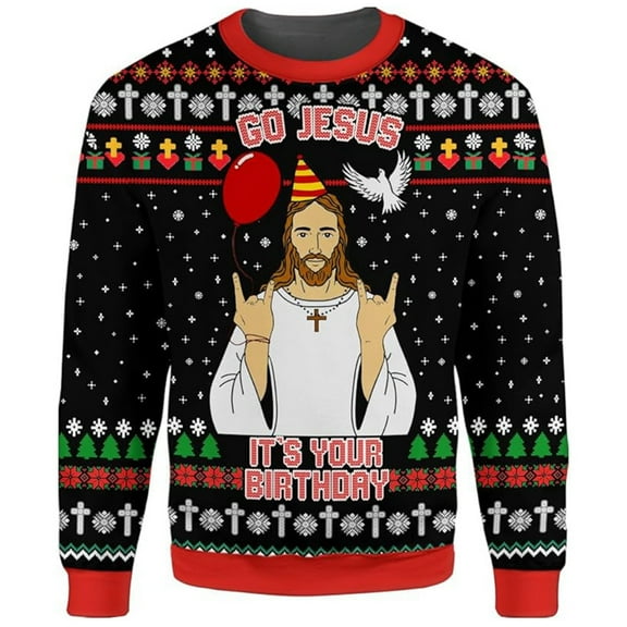 EliteGoogv Men Crewneck Sweatshirt Jesus Birthday Graphic Xmas Funny Christmas Pullover Comfort Fit Dark Blue M