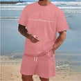 thumbnail image 1 of EliteGoogv Men Outfit Set Gradient Letter Print Short Sleeve T Shirt And Shorts For Men Summer Casual Matching Set Pink 5XL, 1 of 9