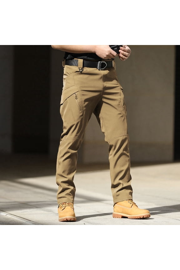 Men Slim Fit Stretch Cargo Pants Spring Fall Lightweight Tactical Trousers Durable Wear Resistant Outdoor Hiking Work Pants With Pockets,Brown,S