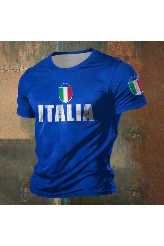 Men Soccer Jersey Football Fans T Shirt Italian Style Short Sleeve Crewneck Casual Tee For Men Summer Everyday Comfort Top Blue XL