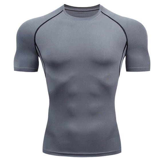 EliteGoogv Men's Compression Short Sleeve Workout T Shirts Quick Dry Slim Fit Tee Tops Running Gym Training and Marathon Outfit For Man,Grey,XL