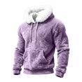 thumbnail image 1 of EliteGoogv Men's Fleece Hoodie Faux Fur Collar Pullover Sweatshirt Drawstring Kangaroo Pocket Long Sleeve Cozy Loose Fit Winter Top,M, 1 of 7