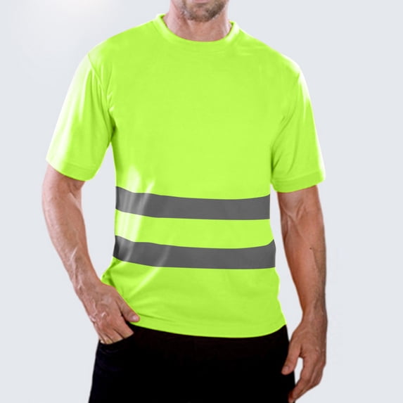 EliteGoogv Men's Hi Vis Reflective T-Shirt Breathable Moisture Wicking Safety Short Sleeve Crew Neck Top for Construction Summer Work Uniform Workwear,Green,XL