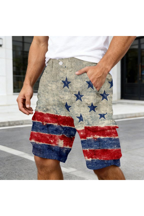 Men's Independence Day Patriotic Cargo Shorts Summer American Flag Star Stripes Print Loose Fit Daily Wear Shorts,Grey,XXL