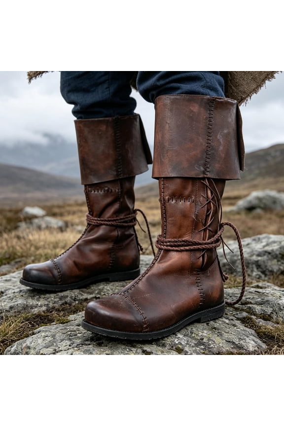 Mens Classic Mid Calf Boots Lace Up Round Toe Short Boots For Men Casual Walking Footwear Brown US:12