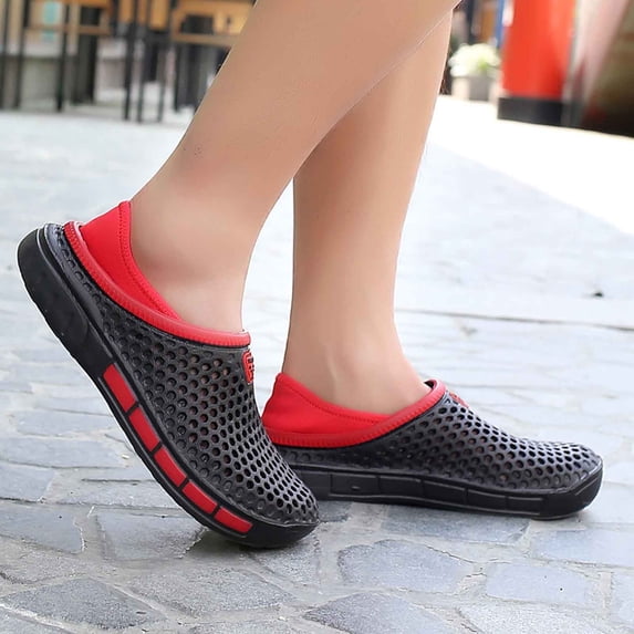 EliteGoogv Mens Clogs Breathable On Sandals Lightweight Outdoor Walking Shoes Non Flat Beach Shoes Summer Spring Fall Casual Footwear Black US :9