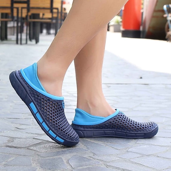 EliteGoogv Mens Clogs Breathable On Sandals Lightweight Outdoor Walking Shoes Non Flat Beach Shoes Summer Spring Fall Casual Footwear Blue US :8.5