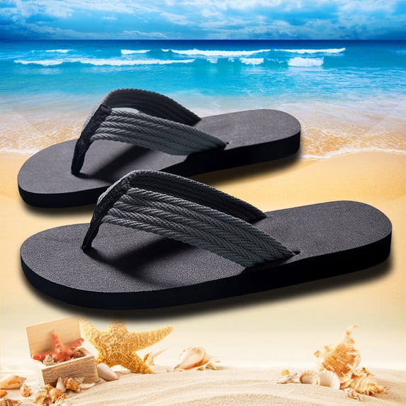 EliteGoogv Mens Flip Flops Non Thong Open Toe Summer Beach Slippers For Men Breathable Flat Rubber Sole Wide Fit Outdoor Walking Sandals Travel Casual Footwear US :9