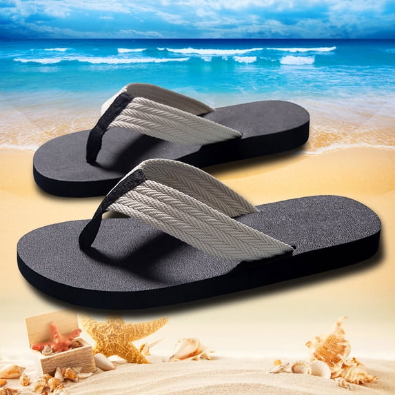 EliteGoogv Mens Flip Flops Non Thong Open Toe Summer Beach Slippers For Men Breathable Flat Rubber Sole Wide Fit Outdoor Walking Sandals Travel Casual Footwear US :8