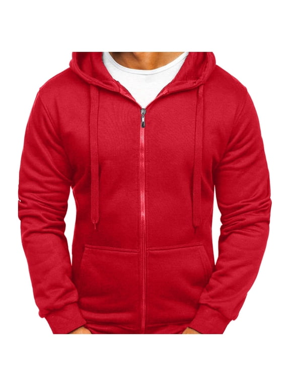 Mens Full Zip Hoodie Long Sleeve Fleece Lined Sweatshirt With Front Pockets For Men Casual Daily Wear Jacket Red Red