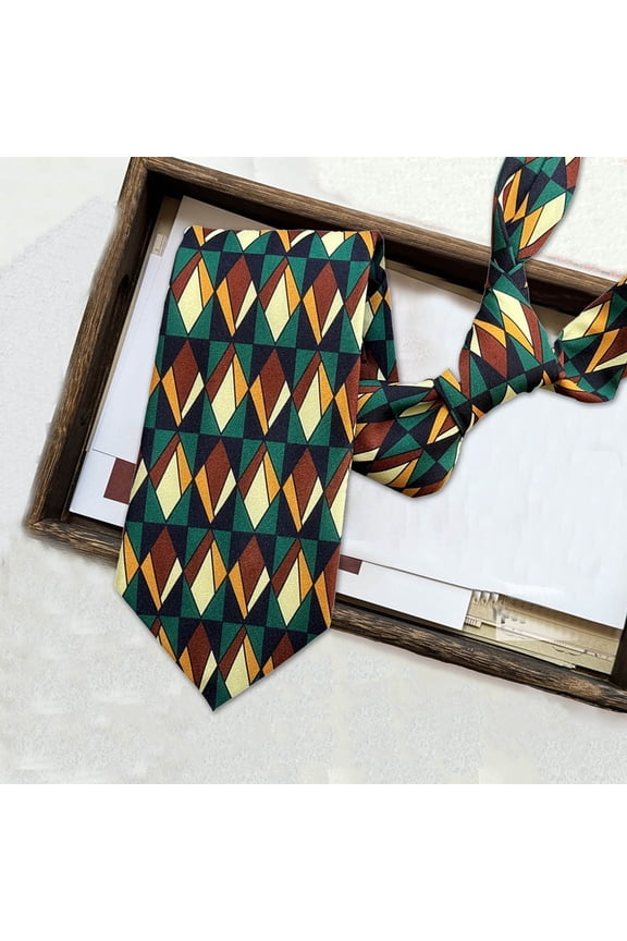 Mens Geometric Diamond Print Necktie Abstract Pattern Silk Like Tie For Formal Business Party Prom Wedding And Daily Wear,Multicolour,One Size