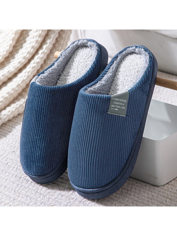 Mens House Slippers Warm Plush Indoor Shoes For Men Soft Slip On Flop Mules Footwear Navy US:10