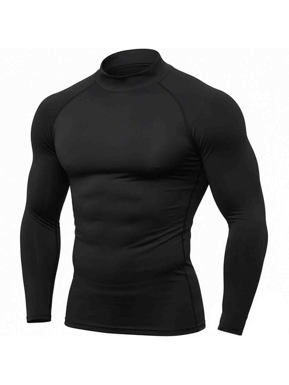 Mens Long Sleeve Compression Shirt Base Layer Slim Fit Quick Dry Athletic Fitness Sports Underscrub Top,Black,M