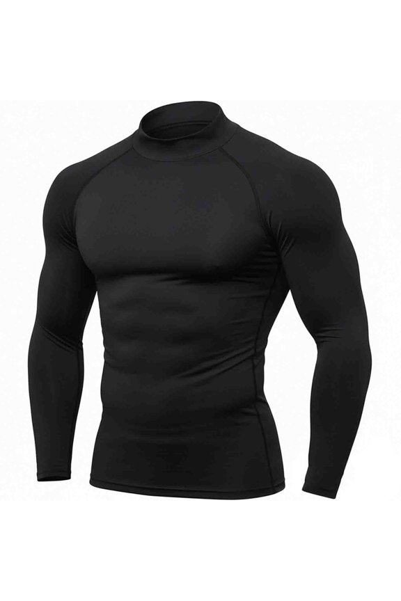 Mens Long Sleeve Compression Shirt Base Layer Slim Fit Quick Dry Athletic Fitness Sports Underscrub Top,Black,M