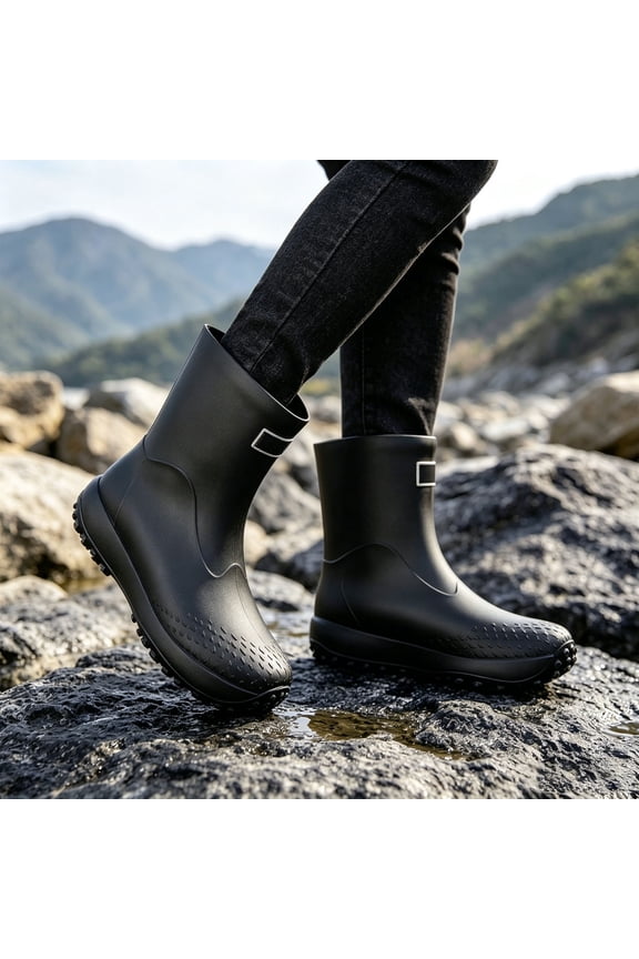 Mens Rain Boots Short Ankle Waterproof Slip On Outdoor Work Boots Rain Boots For Men Non Slip Rubber Sole Cushioned Flexible Washing Shoes Footwear US :12