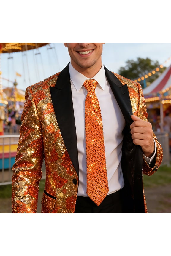 Mens Sequins Glitter Necktie Shiny Sparkle Tie For Party Prom Stage Performance St Patricks Day Festival Wedding And Formal Wear,Orange,One Size