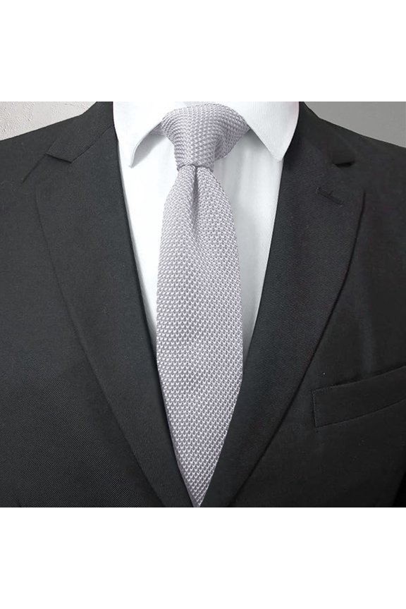 Mens Solid Knit Necktie Textured Woven Narrow Tie For Formal Business Office Wedding Groom Prom And Daily Casual Wear,Grey,One Size