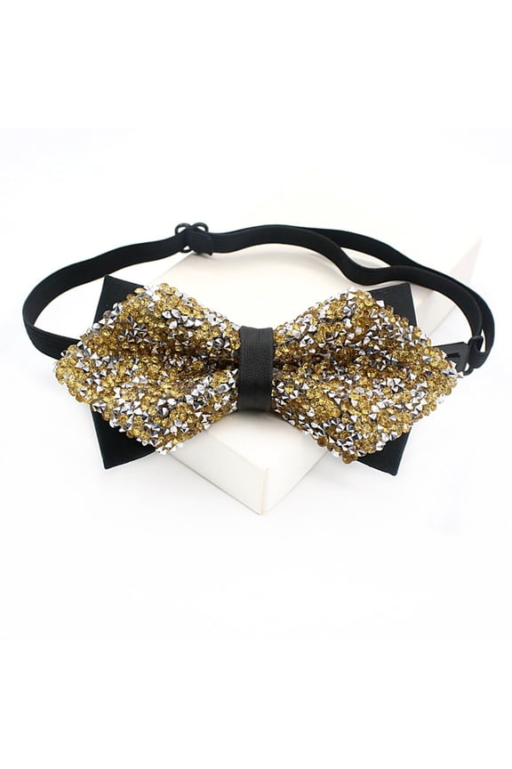 Mens Womens Pre Tied Bow Tie With Shiny Rhinestone Crystal Formal Party Wedding Prom Neckwear For Special Occasions,Gold,One Size