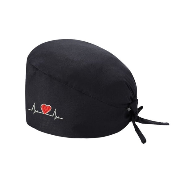 EliteGoogv Nurse Caps For Women Sweat Absorbent Funny Printed Button Design Back Tie Adjustable Fit Scrub Hats Work Hats Nursing Hair Covers Black