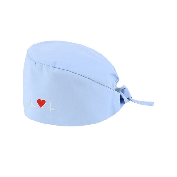 EliteGoogv Nurse Caps For Women Sweat Absorbent Funny Printed Button Design Back Tie Adjustable Fit Scrub Hats Work Hats Nursing Hair Covers Blue